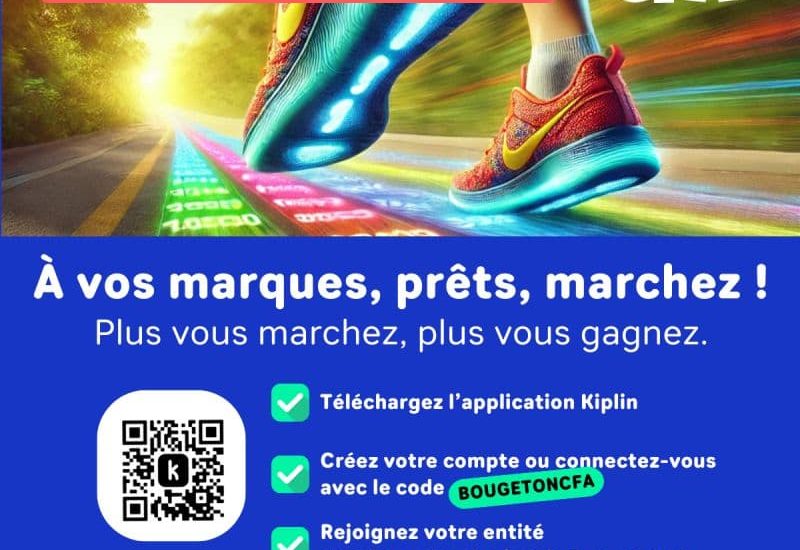 Affiche du challenge sportif Bouge Ton CFA 2025, mettant en avant la compétition par équipe et l’application Kiplin pour suivre les performances